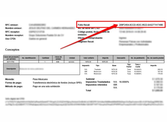 folio fiscal en una factura